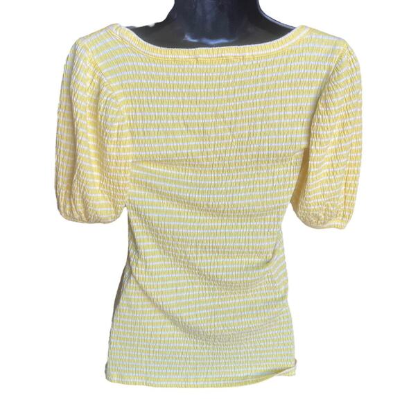 Loft Yellow and White Puff Sleeve Blouse Sz XS - Picture 4 of 7